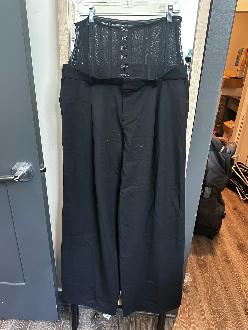 MONSE Black Wide-Leg corset Trousers